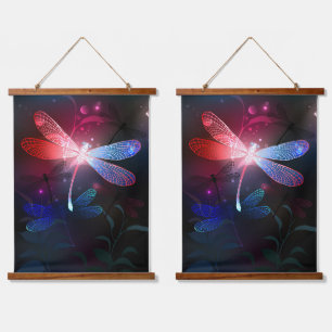 Glowing red dragonfly hanging tapestry
