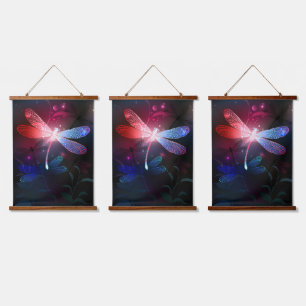 Glowing red dragonfly hanging tapestry