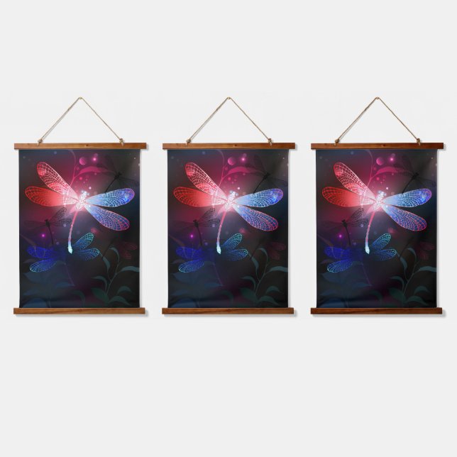 Glowing red dragonfly hanging tapestry (Triple)