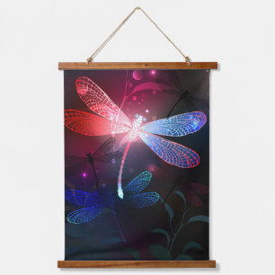 Glowing red dragonfly hanging tapestry