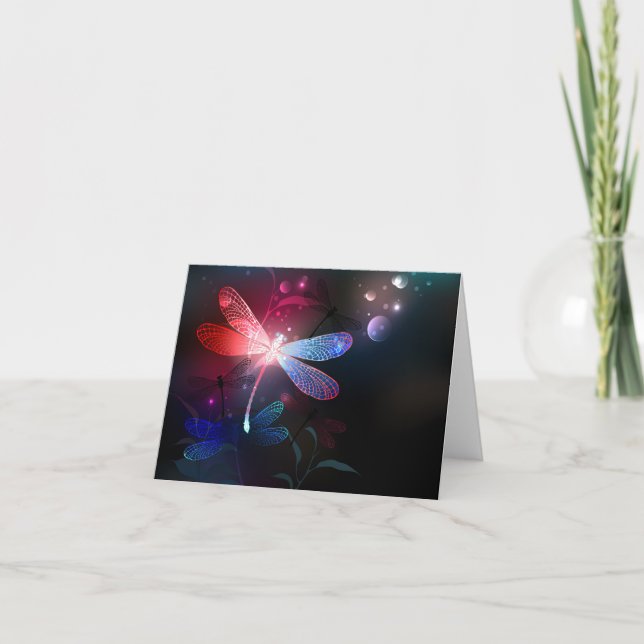 Glowing red dragonfly holiday card (Front)