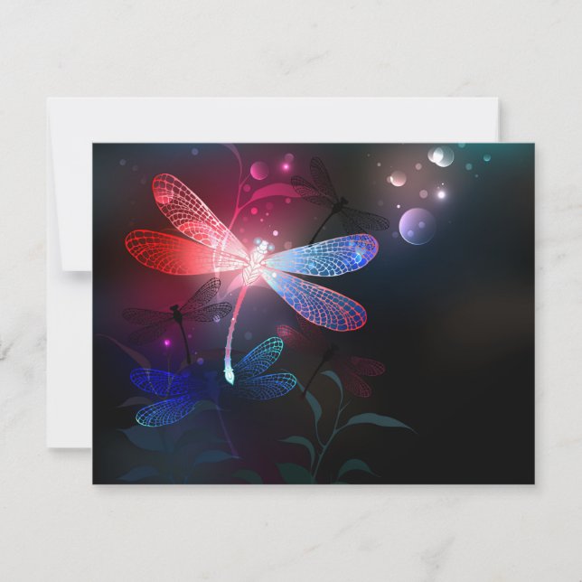 Glowing red dragonfly holiday card (Front)