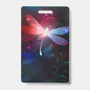 Glowing red dragonfly ID badge