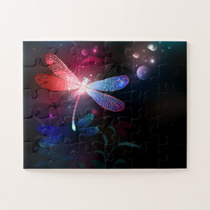 Glowing red dragonfly jigsaw puzzle