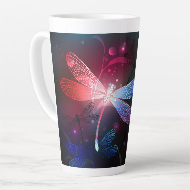 Glowing red dragonfly latte mug (Left Angle)