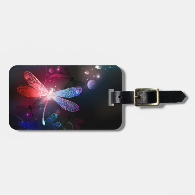 Glowing red dragonfly luggage tag (Front Horizontal)