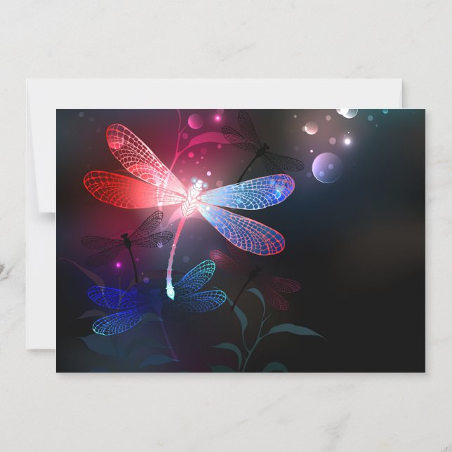 Glowing red dragonfly magnetic invitation (Front)