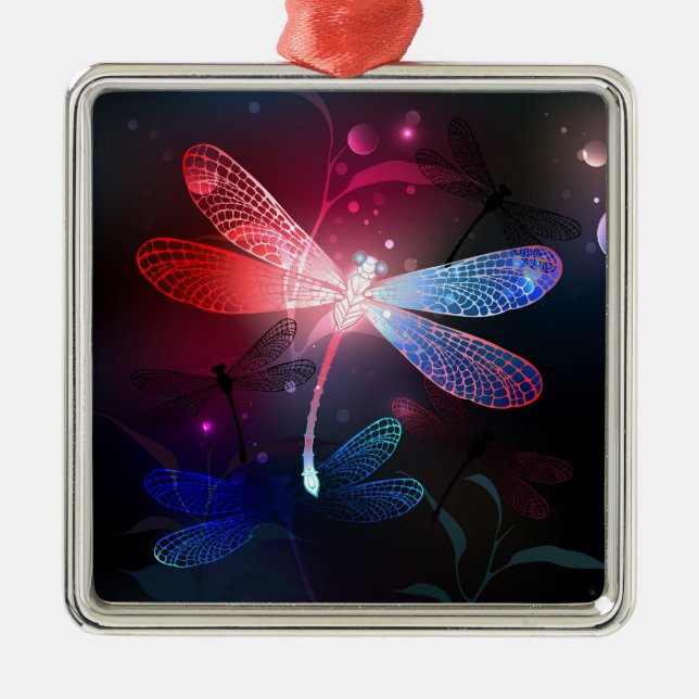 Glowing red dragonfly metal ornament (Front)