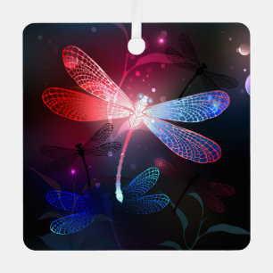 Glowing red dragonfly metal tree decoration