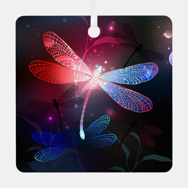 Glowing red dragonfly metal tree decoration (Front)
