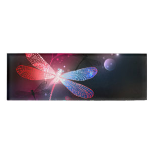 Glowing red dragonfly name tag