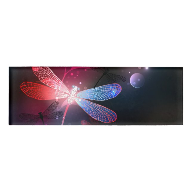 Glowing red dragonfly name tag (Front)