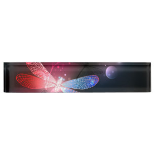 Glowing red dragonfly nameplate