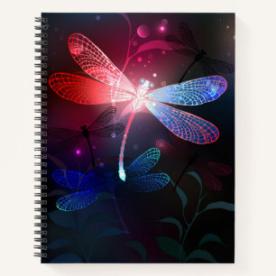 Glowing red dragonfly notebook