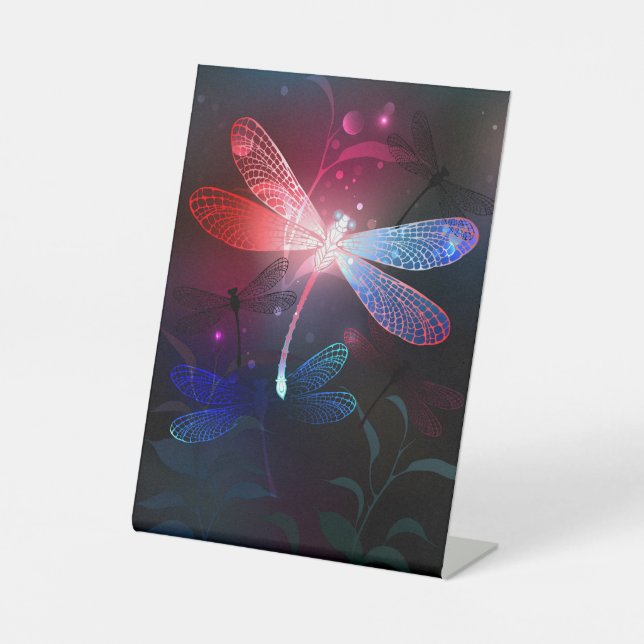 Glowing red dragonfly pedestal sign (Front)