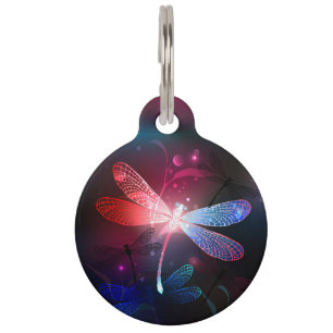 Glowing red dragonfly pet tag