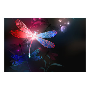Glowing red dragonfly photo print