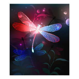 Glowing red dragonfly photo print