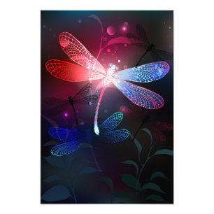 Glowing red dragonfly photo print