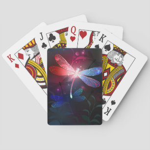 Glowing red dragonfly playing cards