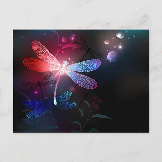 Glowing red dragonfly postcard (Front)