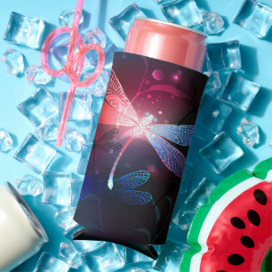 Glowing red dragonfly seltzer can cooler