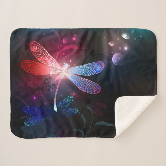 Glowing red dragonfly sherpa blanket (Front (Horizontal))