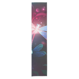 Glowing red dragonfly short table runner