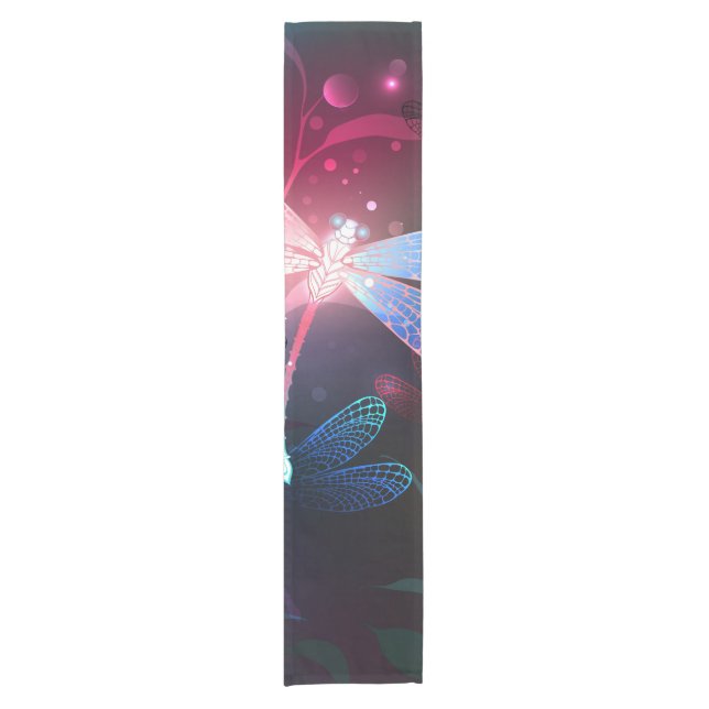 Glowing red dragonfly short table runner (Front)