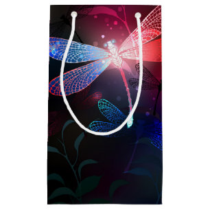 Glowing red dragonfly small gift bag
