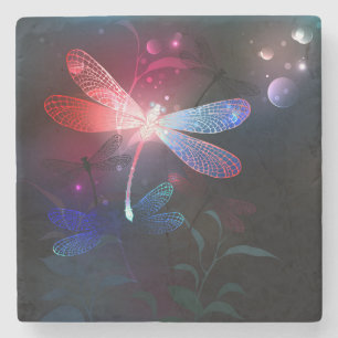 Glowing red dragonfly stone coaster