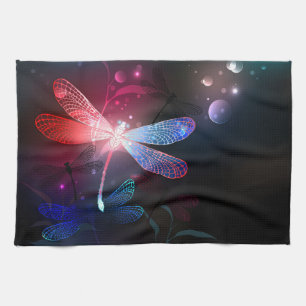 Glowing red dragonfly tea towel