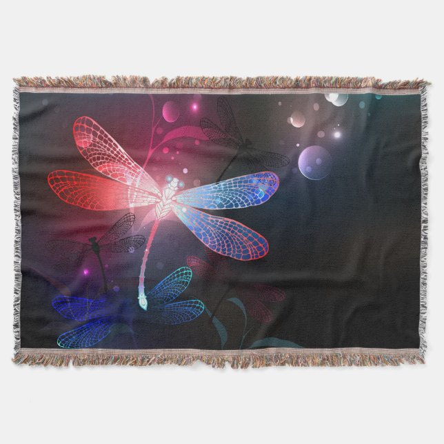 Glowing red dragonfly throw blanket (Front)