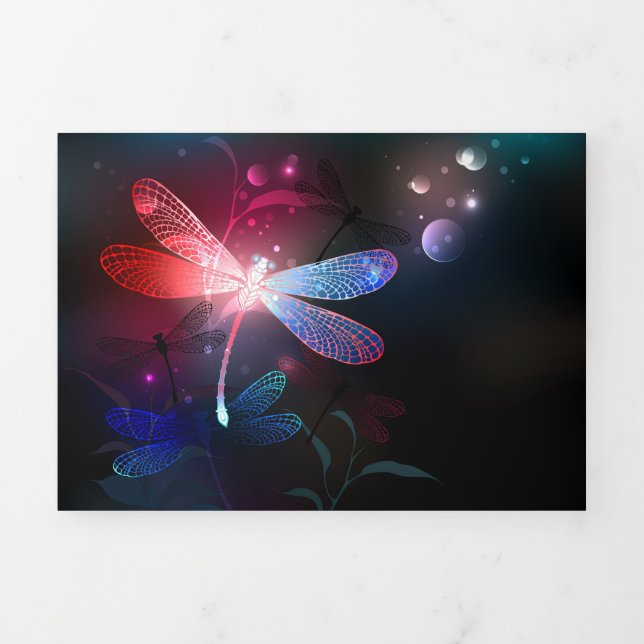 Glowing red dragonfly Tri-Fold card (Cover)