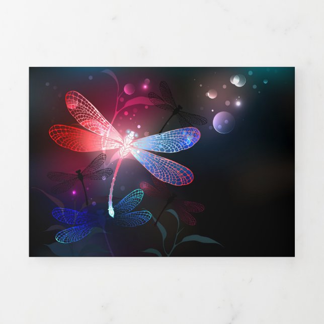 Glowing red dragonfly Tri-Fold invitation (Cover)