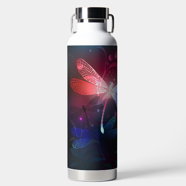 Glowing red dragonfly water bottle (Front)