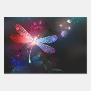 Glowing red dragonfly wrapping paper sheet