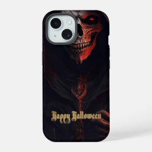 Glowing Red Eyes Reaper Halloween Art iPhone 15 Case