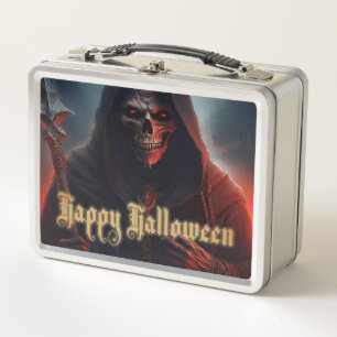 Glowing Red Eyes Reaper Halloween Art Metal Lunch Box