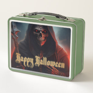Glowing Red Eyes Reaper Halloween Art Metal Lunch Box