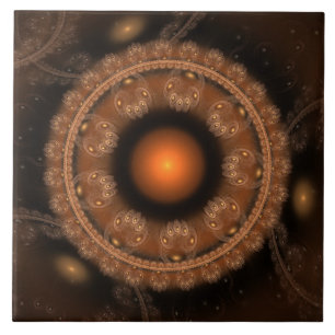 Glowing round fairy fractal ornament ceramic tile