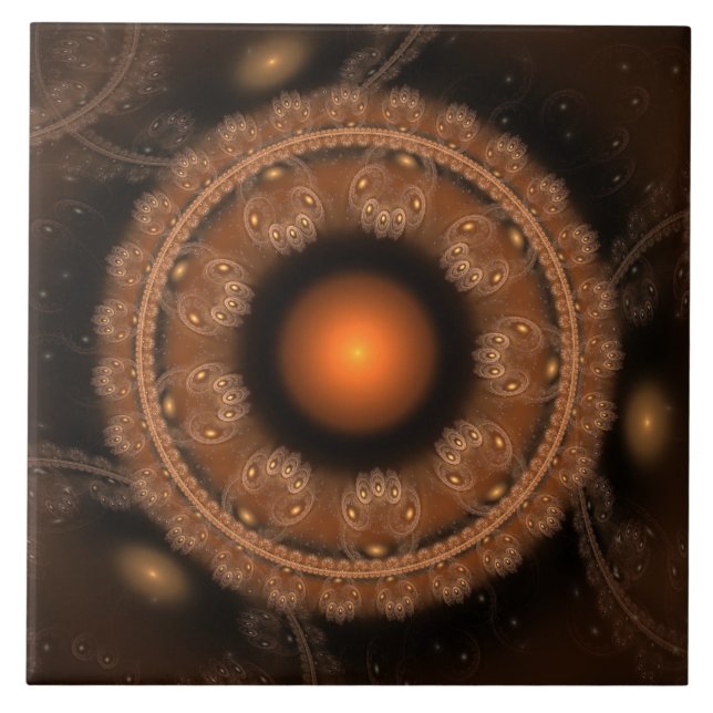 Glowing round fairy fractal ornament ceramic tile (Front)