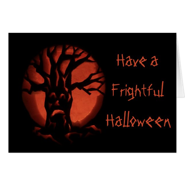 Glowing Scared Dead Tree Halloween Pumpkin (Front Horizontal)