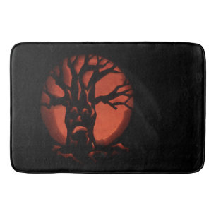 Glowing Scared Dead Tree Halloween Pumpkin Bath Mat