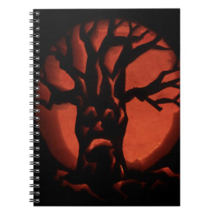Glowing Scared Dead Tree Halloween Pumpkin Notebook