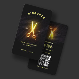 Glowing Scissors Hairstylist Barbershop Business Card