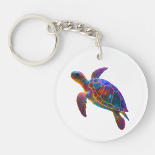 Glowing Sea Turtle Art - Vibrant Underwater Reptil Key Ring