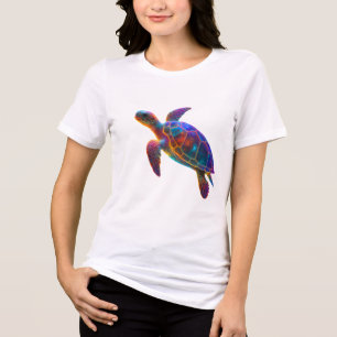 Glowing Sea Turtle Art - Vibrant Underwater Reptil Tri-Blend Shirt