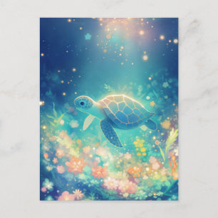 Glowing Sea Turtle in Underwater Garden Postcard