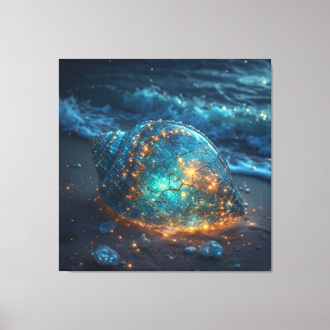 Glowing Seashell on Beach Beneath Canvas Print (Front)